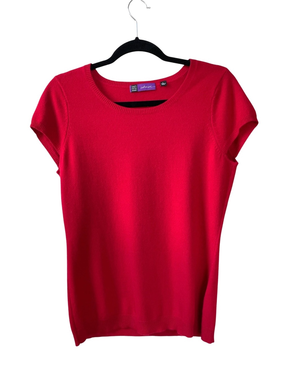 Saks Fifth Avenue Cashmere Short Sleeve Knit Sweater Red L